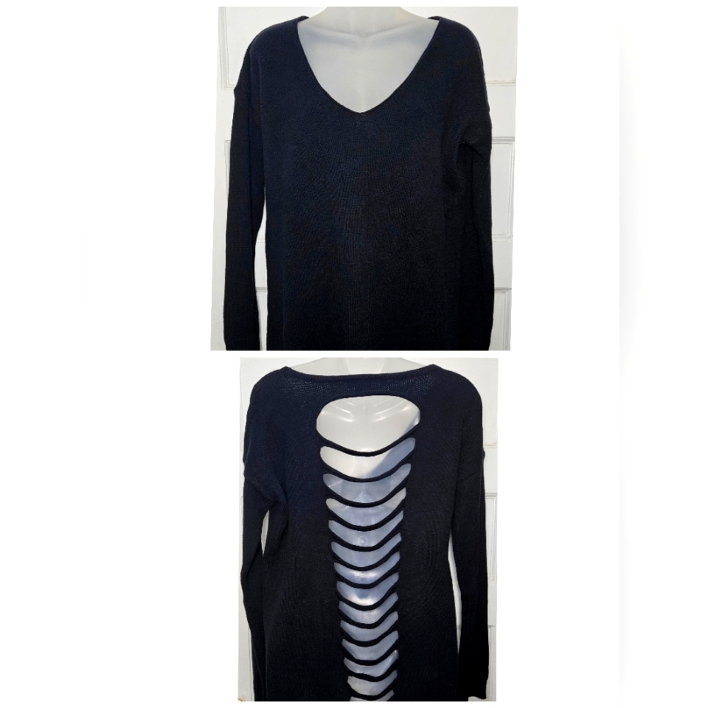 Express Black Ladder Back Cutout Drop shoulder Oversized V-neck Swtr Size XS
